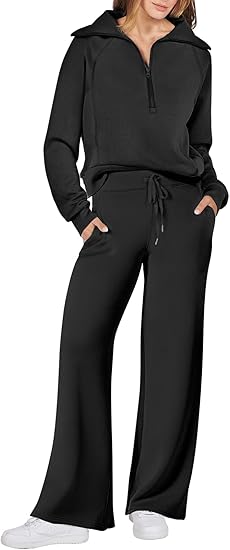 ANRABESS Women 2 Piece Outfits 2025 Fall Fashion Airport Wide Leg Pants Lounge Set Leisure Travel Vacation Clothes Sweatsuits
