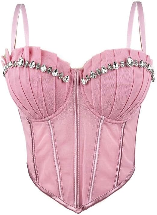 Women's Rhinestone Pleated Small Camisole Fashionable Personality Outerwear Bra Street Shooting Tight Top