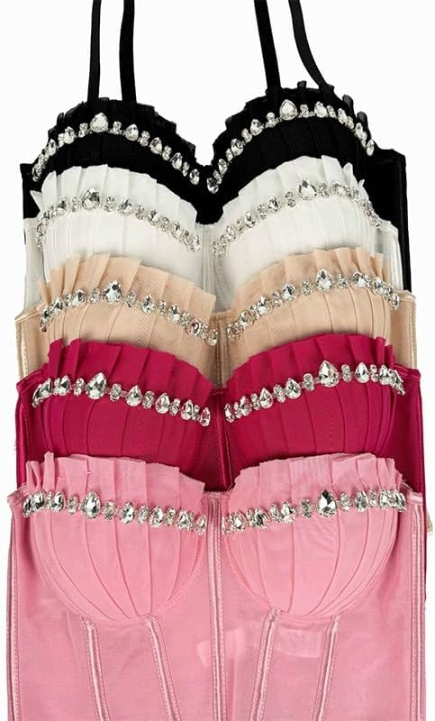 Women's Rhinestone Pleated Small Camisole Fashionable Personality Outerwear Bra Street Shooting Tight Top