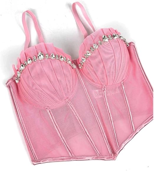 Women's Rhinestone Pleated Small Camisole Fashionable Personality Outerwear Bra Street Shooting Tight Top